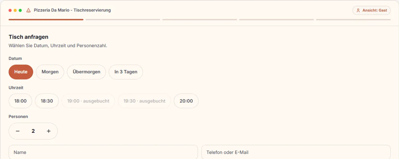 Beispiel-Screenshot einer Tischreservierung auf einer Restaurant-Website